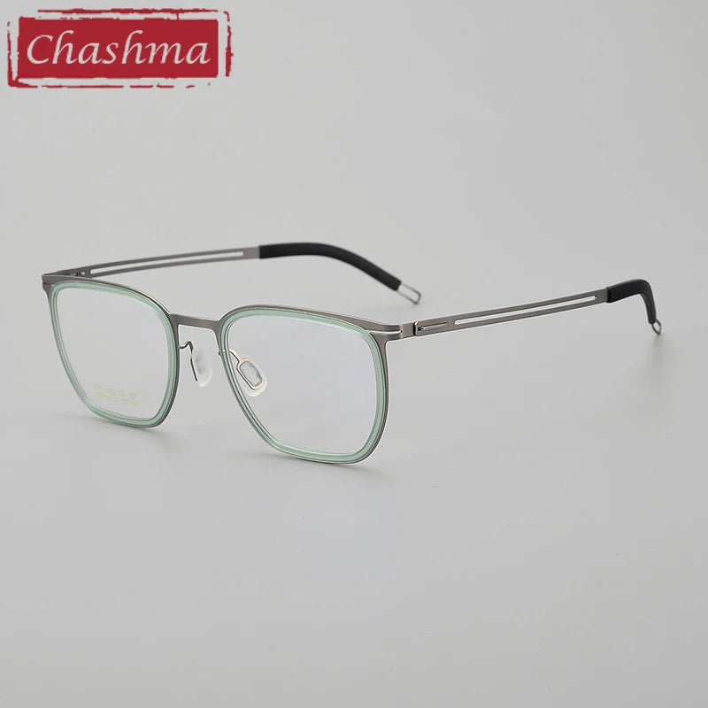 Chashma Unisex Full Rim Square Acetate Titanium Eyeglasses 8814 Full Rim Chashma Trans Green-Gun  