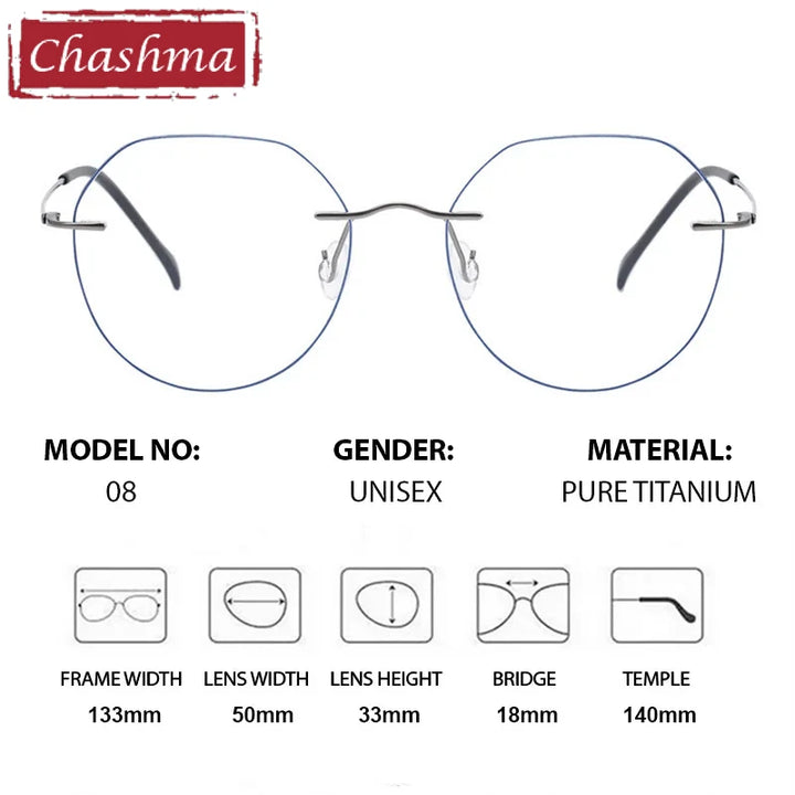 Chashma Women's Rimless Flat Top Round Titanium Eyeglasses 778408