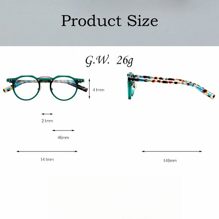 Yimaruili Unisex Full Rim Flat Top Round Double Bridge Acetate Alloy Eyeglasses Y5805 Full Rim Yimaruili Eyeglasses   