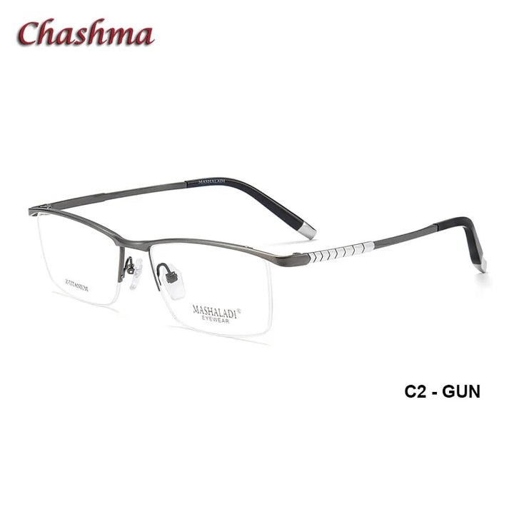 Chashma Ochki Men's Semi Rim Brow Line Titanium Eyeglasses 27803 Semi Rim Chashma Ochki C2-Gun  