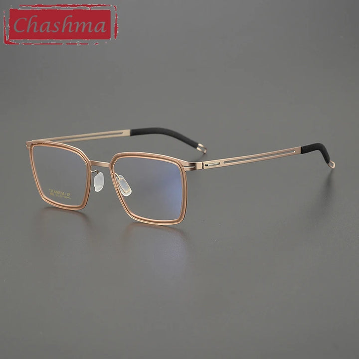 Chashma Unisex Full Rim Square Acetate Titanium Eyeglasses 9922 Full Rim Chashma Trans Brown-Gold  