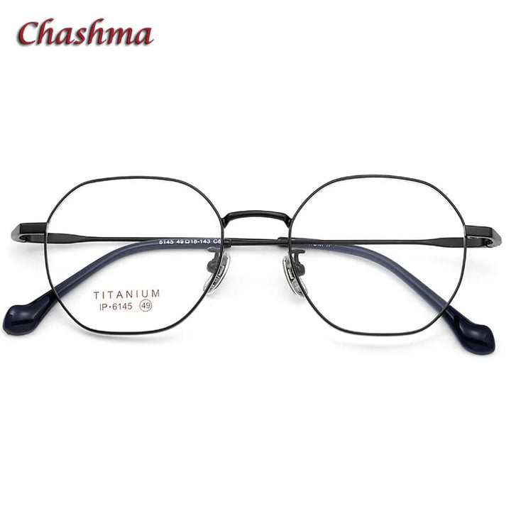 Chashma Ochki Unisex Full Rim Polygon Titanium Eyeglasses 6145 Full Rim Chashma Ochki C5-Black  