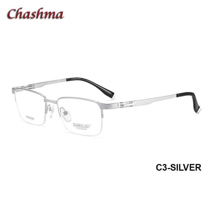 Chashma Ochki Men's Semi Rim Square Titanium Eyeglasses 9054 Semi Rim Chashma Ochki C3-Silver  