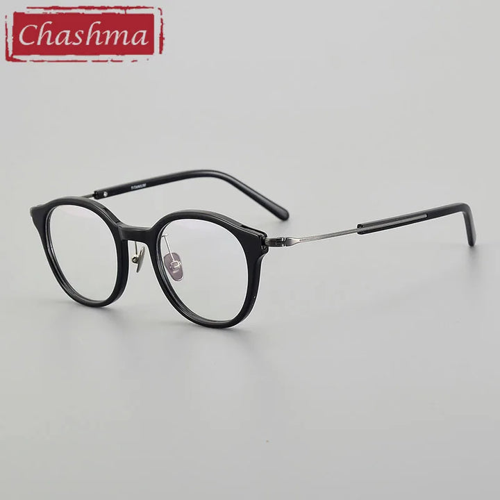 Chashma Unisex Full Rim Round Acetate Titanium Eyeglasses 0123 Full Rim Chashma Black  