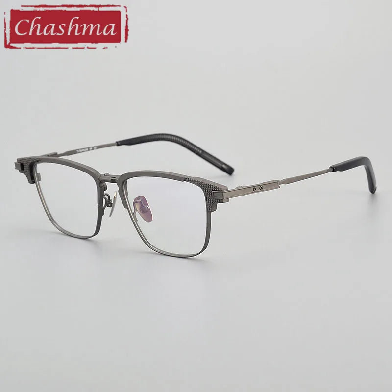 Chashma Unisex Full Rim Square Titanium Acetate Eyeglasses 190802 Full Rim Chashma Gray  