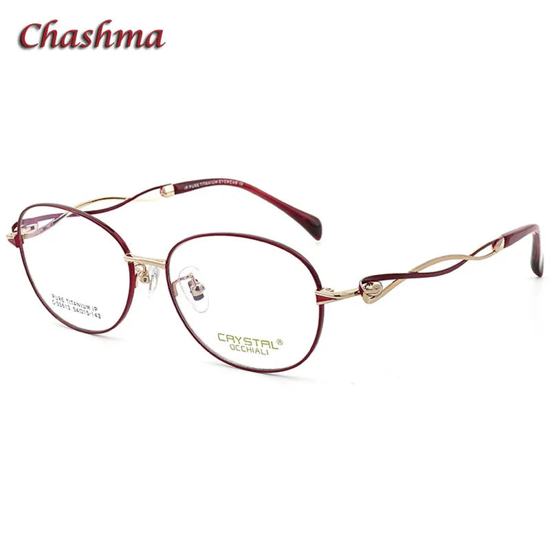 Chashma Ochki Women's Full Rim Oval Titanium Eyeglasses 33613 Full Rim Chashma Ochki Red-Gold  