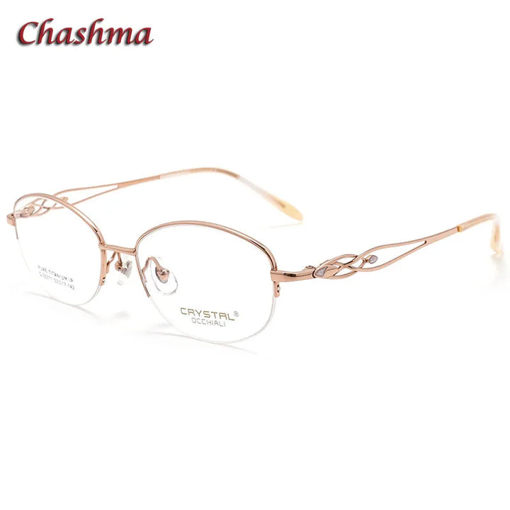 Chashma Ochki Women's Semi Rim Oval Titanium Eyeglasses 33371 Semi Rim Chashma Ochki Rose Gold  