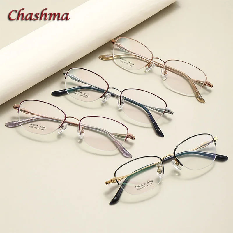 Chashma Ochki Women's Semi Rim Small Oval Square Titanium Eyeglasses 8240 Semi Rim Chashma Ochki   