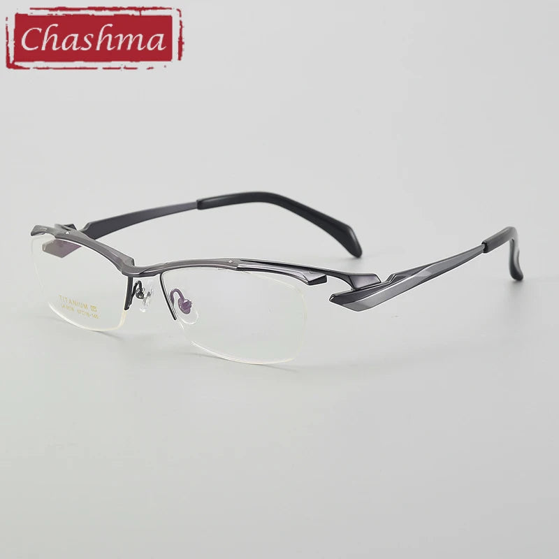 Chashma Unisex Semi Rim Square Brow Line Titanium Eyeglasses 6178 Semi Rim Chashma Gun-Silver  