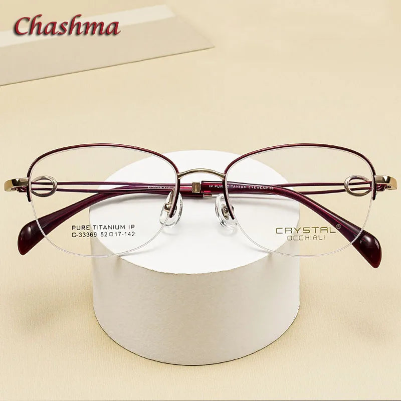 Chashma Ochki Women's Semi Rim Oval Square Titanium Eyeglasses 33369 Semi Rim Chashma Ochki   