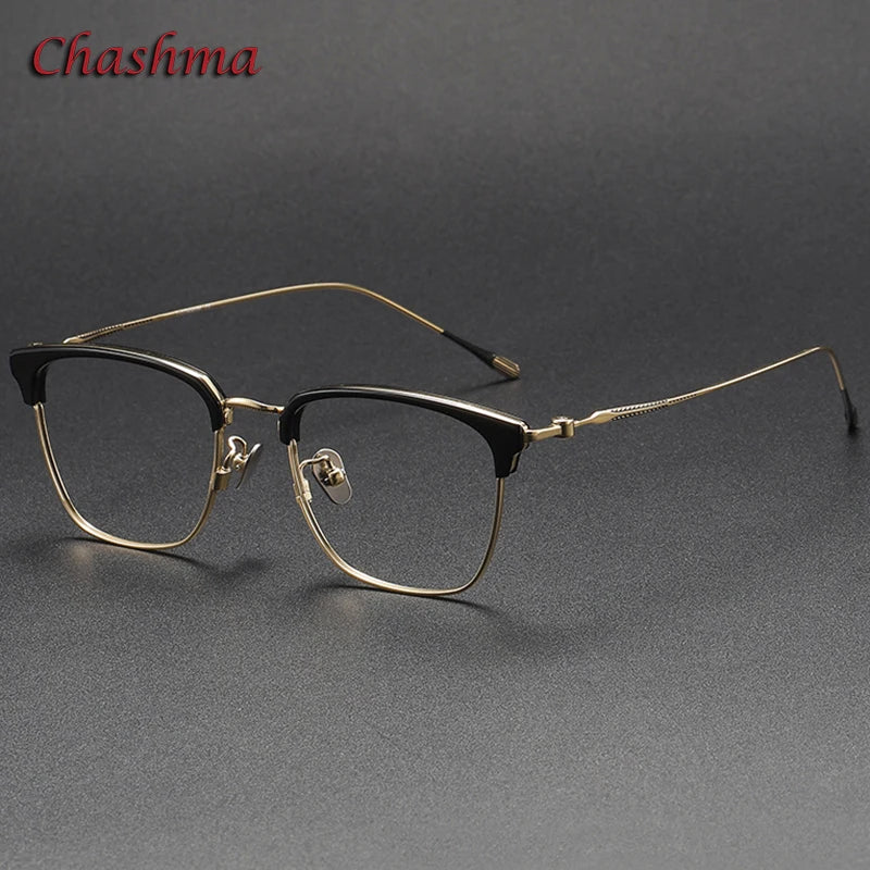 Chashma Ochki Unisex Full Rim Square Titanium Acetate Eyeglasses 80899 Full Rim Chashma Ochki Black-Gold-C1  