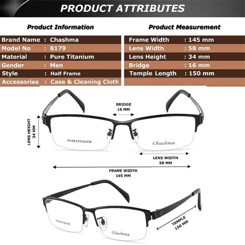 Chashma Men's Semi Rim Square Titanium Eyeglasses 81479