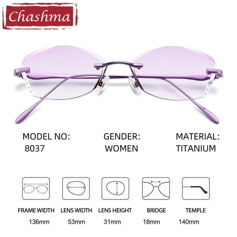Chashma Women's Rimless Square Butterfly Titanium Eyeglasses 698037
