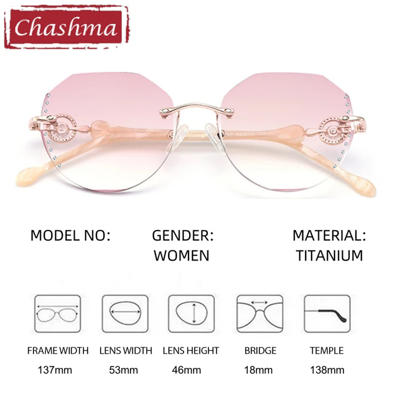 Chashma Women's Rimless Flat Top Round Titanium Eyeglasses 461813