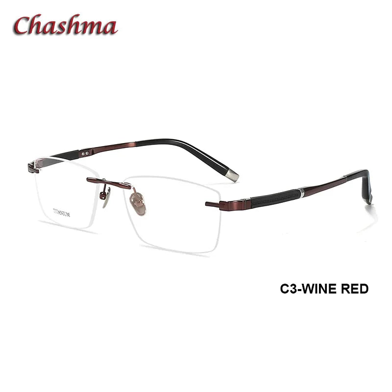 Chashma Ochki Men's Rimless Square Titanium Eyeglasses 9058 Rimless Chashma Ochki C3-Wine Red  