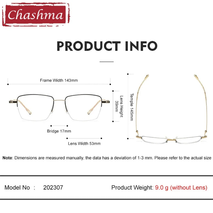 Chashma Unisex Semi Rim Polygon Square Titanium Eyeglasses 202307