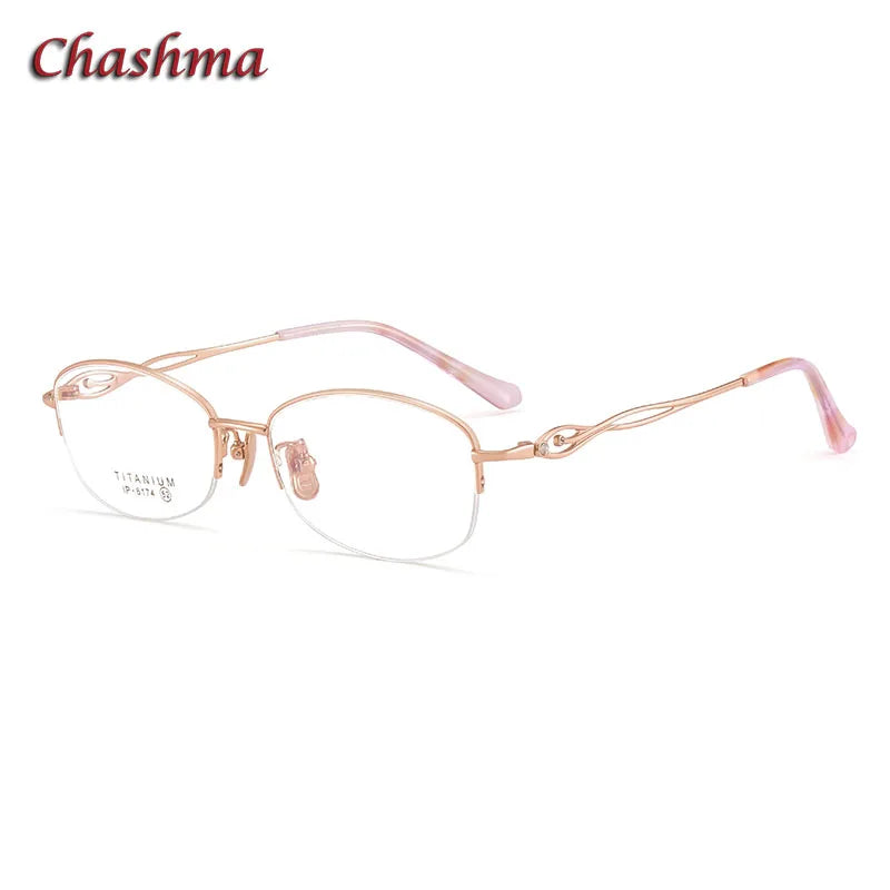 Chashma Ochki Women's Semi Rim Small Oval Titanium Eyeglasses 6174 Semi Rim Chashma Ochki Rose Gold  