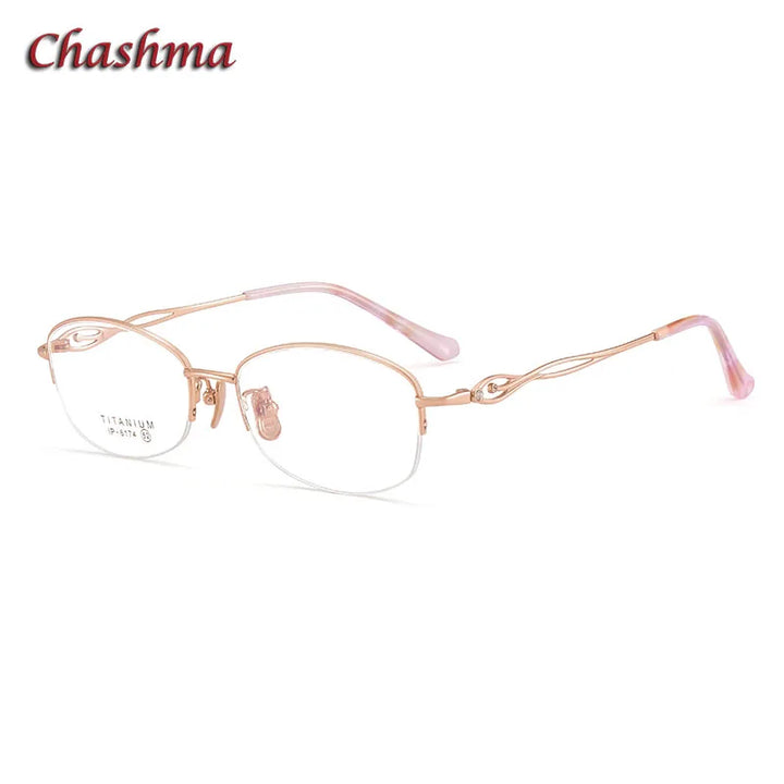 Chashma Ochki Women's Semi Rim Small Oval Titanium Eyeglasses 6174 Semi Rim Chashma Ochki Rose Gold  