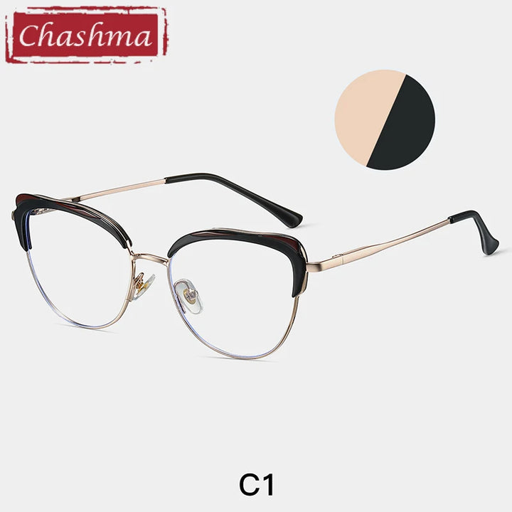 Chashma Women's Full Rim Cat Eye TR 90 Titanium Eyeglasses 87269 Full Rim Chashma Black-Gold  