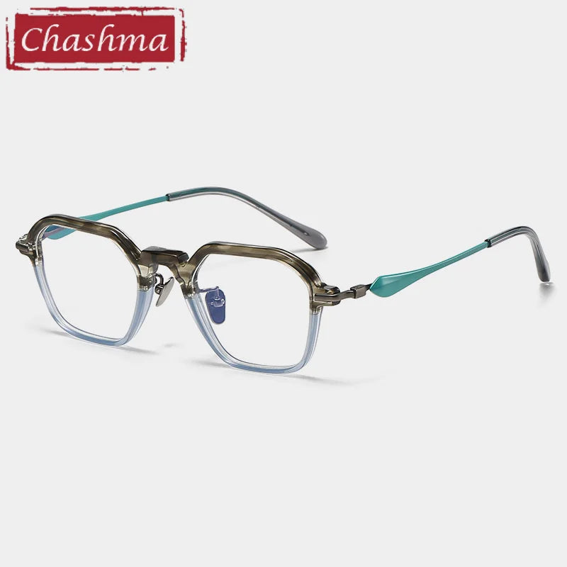 Chashma Unisex Full Rim Polygon Square Acetate Titanium Eyeglasses 36065