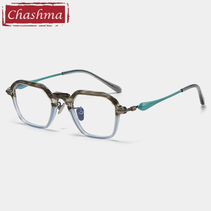 Chashma Unisex Full Rim Polygon Square Acetate Titanium Eyeglasses 36065