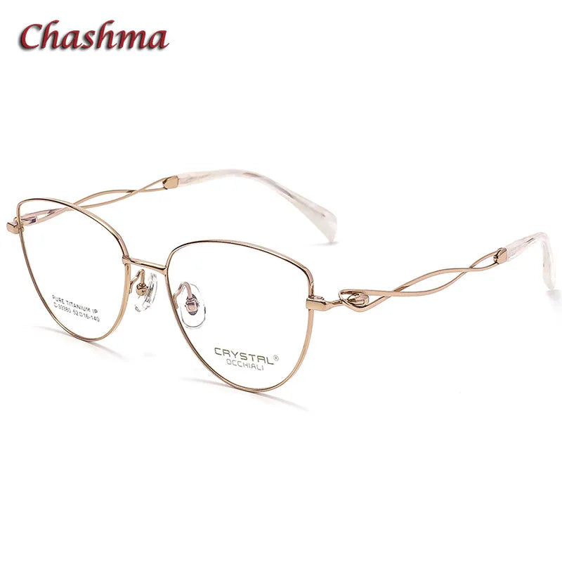 Chashma Ochki Women's Full Rim Cat Eye Titanium Eyeglasses 33380 Full Rim Chashma Ochki Rose Gold  