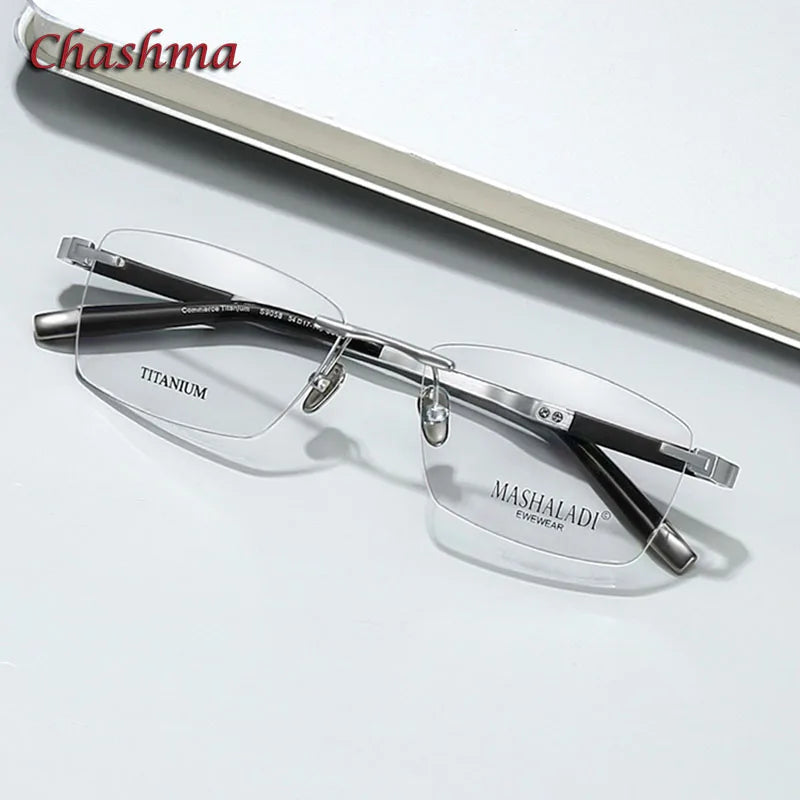 Chashma Ochki Men's Rimless Square Titanium Eyeglasses 9058 Rimless Chashma Ochki   