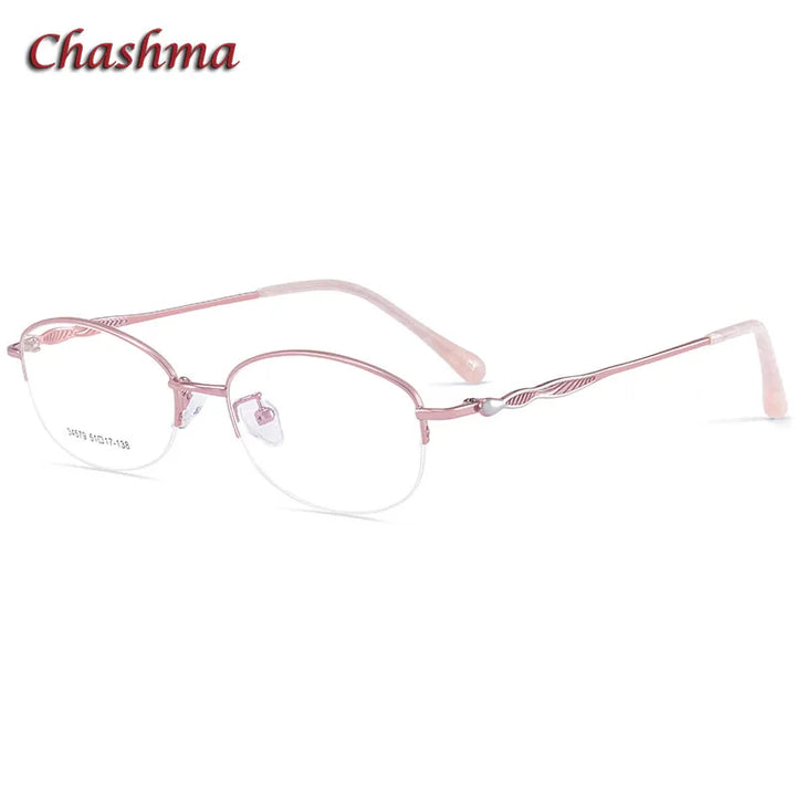 Chashma Ochki Women's Semi Rim Oval Stainless Steel Eyeglasses 34579 Semi Rim Chashma Ochki Pink-C3  