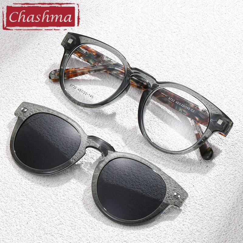 Chashma Ochki Women's Full Rim Square Tr 90 Acetate Eyeglasses Clip On Sunglasses 938732