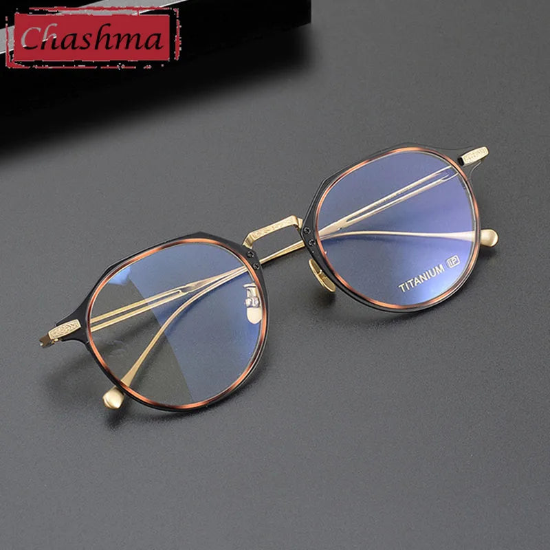 Chashma Unisex Full Rim Flat Top Round Titanium Acetate Eyeglasses 061 Full Rim Chashma   