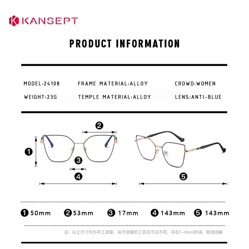 Kansept Women's Full Rim Square Cat Eye Alloy Reading Glasses 24108