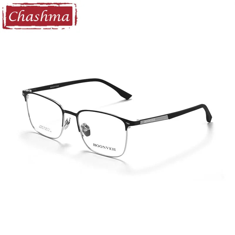 Chashma Unisex Full Rim Big Square Alloy Eyeglasses 61027 Full Rim Chashma Black-Silver  