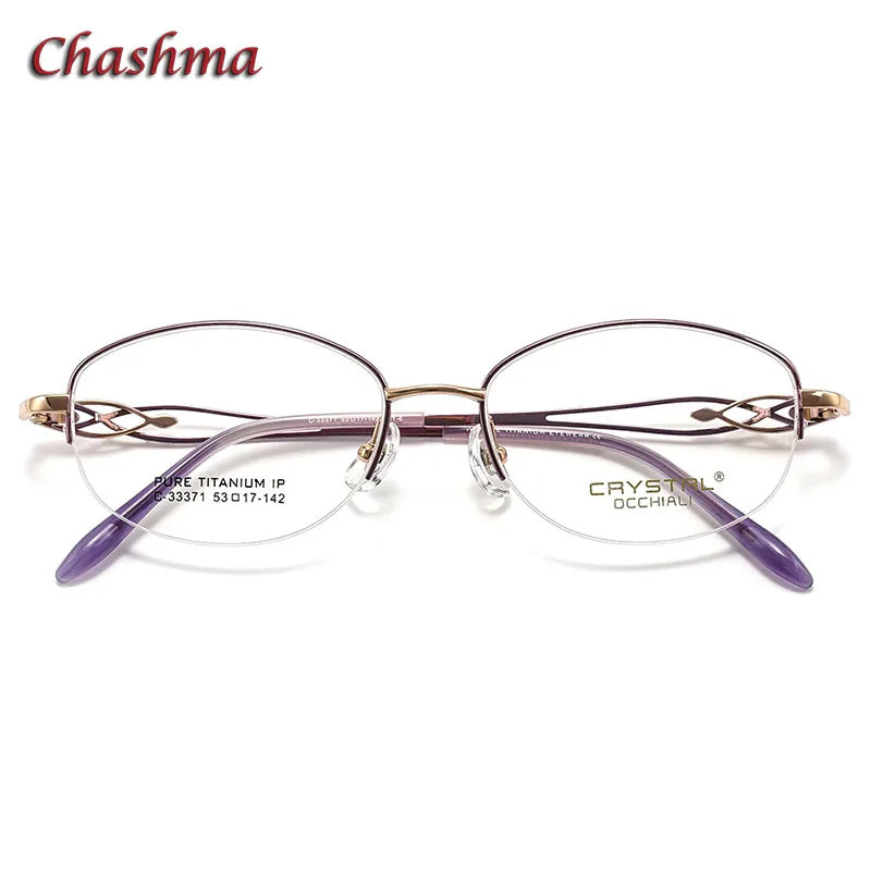 Chashma Ochki Women's Semi Rim Oval Titanium Eyeglasses 33371 Semi Rim Chashma Ochki   