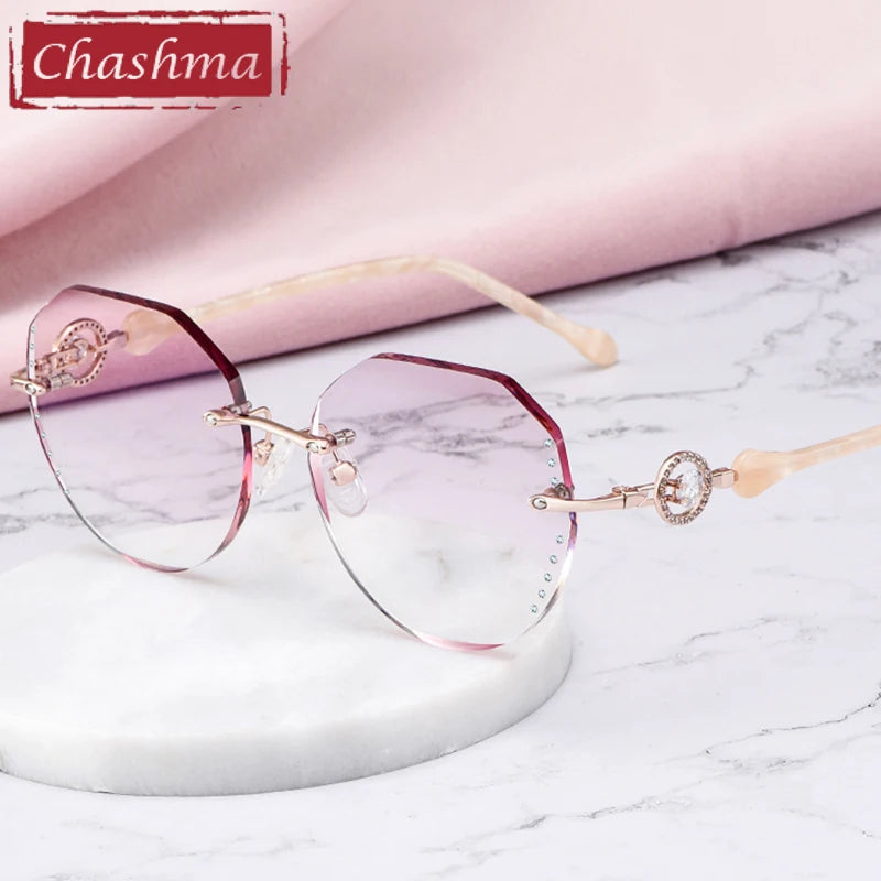 Chashma Women's Rimless Flat Top Round Titanium Eyeglasses 461813