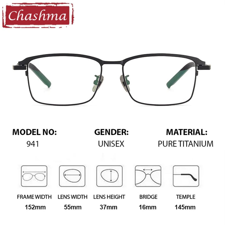 Chashma Ottica Unisex Full Rim Big Square Titanium Eyeglasses 38941