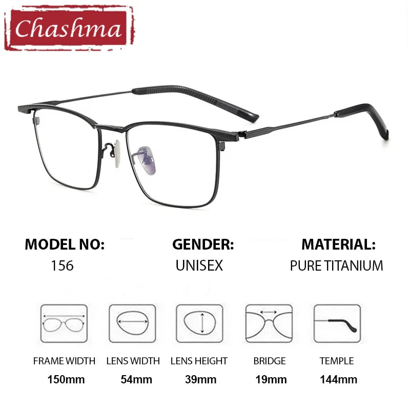 Chashma Unisex Full Rim Square Brow Line Titanium Eyeglasses 966156