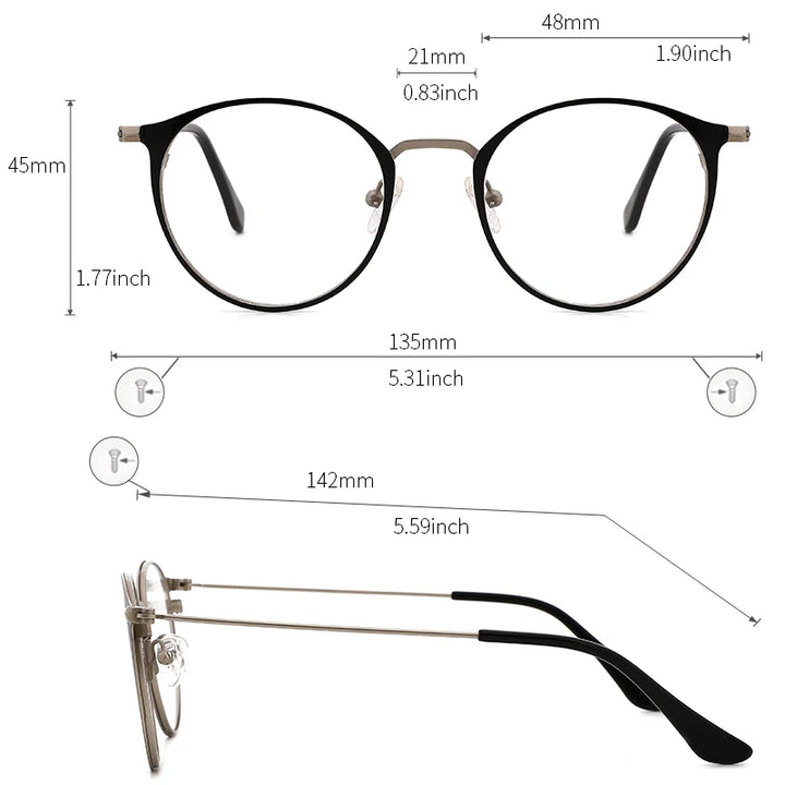 Kansept Unisex Full Rim Round Stainless Steel Reading Glasses K0024 Reading Glasses Kansept   