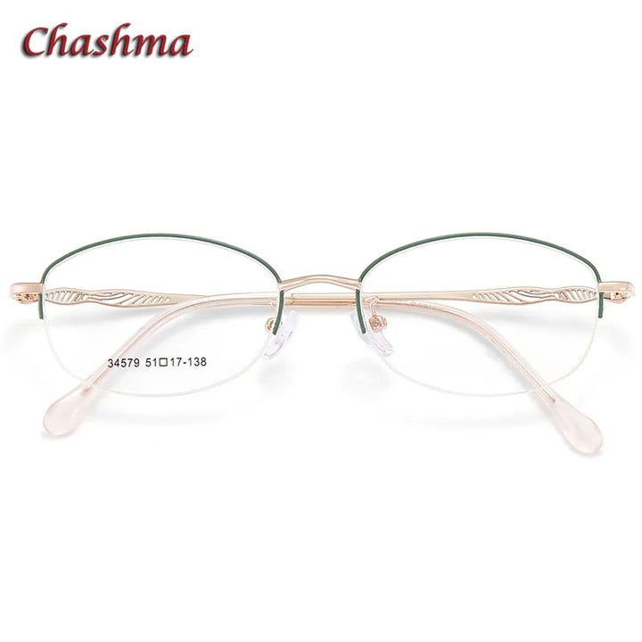 Chashma Ochki Women's Semi Rim Oval Stainless Steel Eyeglasses 34579 Semi Rim Chashma Ochki   