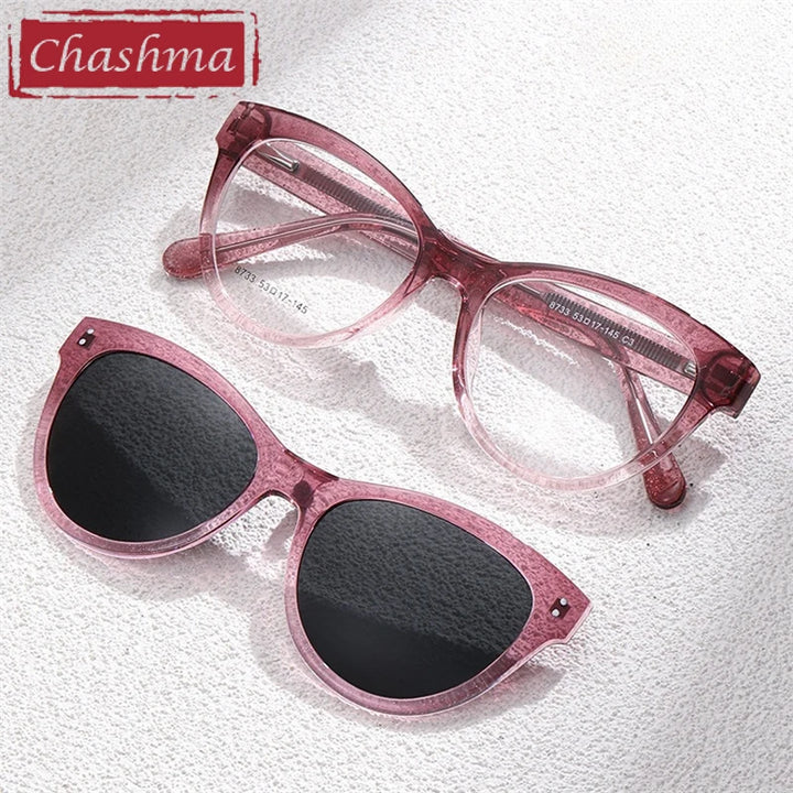 Chashma Ochki Women's Cat Eye Tr 90 Titanium Eyeglasses Clip On Sunglasses 938733