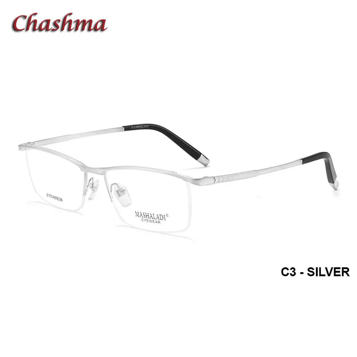 Chashma Ochki Men's Semi Rim Brow Line Titanium Eyeglasses 27803 Semi Rim Chashma Ochki C3-Silver  