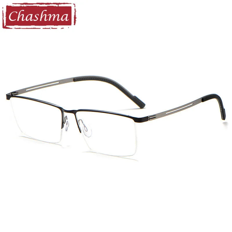 Chashma Men's Semi Rim Square Brow Line Alloy Eyeglasses 10129 Semi Rim Chashma Black-Gray  