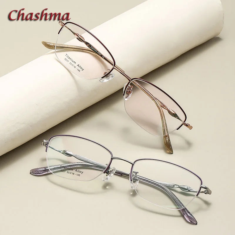 Chashma Ochki Women's Semi Rim Square Titanium Eyeglasses 8237 Semi Rim Chashma Ochki   