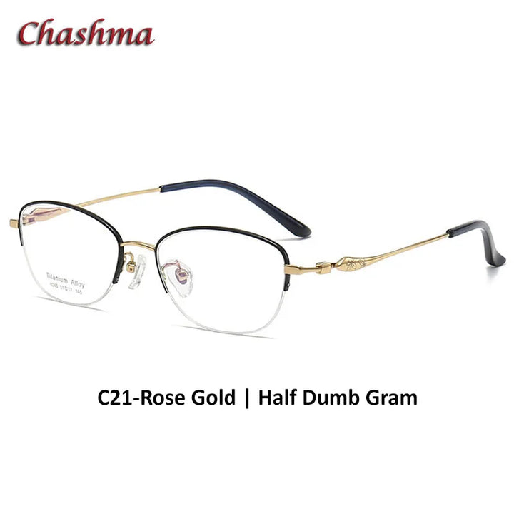 Chashma Ochki Women's Semi Rim Small Oval Square Titanium Eyeglasses 8240 Semi Rim Chashma Ochki C21  