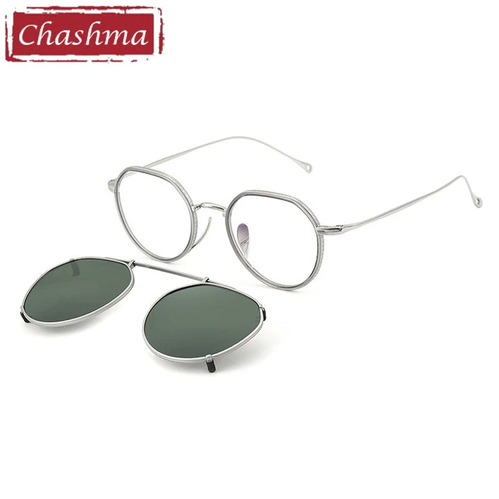 Chashma Ochki Women's Full Rim Round Titanium Eyeglasses Clip On Sunglasses 97310