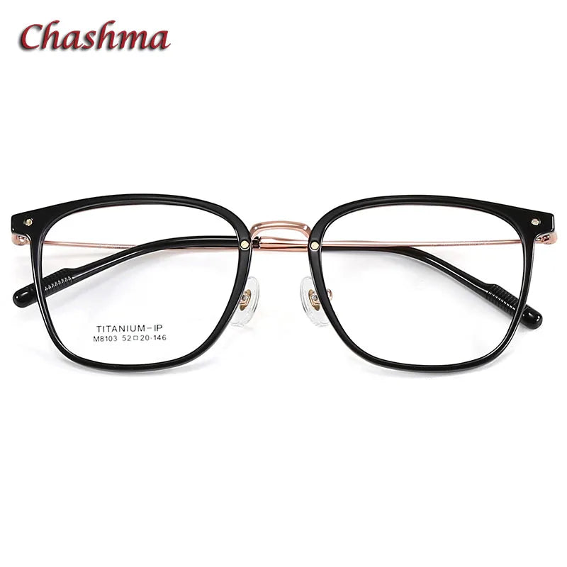 Chashma Ochki Women's Full Rim Square Tr 90 Titanium Eyeglasses 8103 Full Rim Chashma Ochki Black Gold-C1  