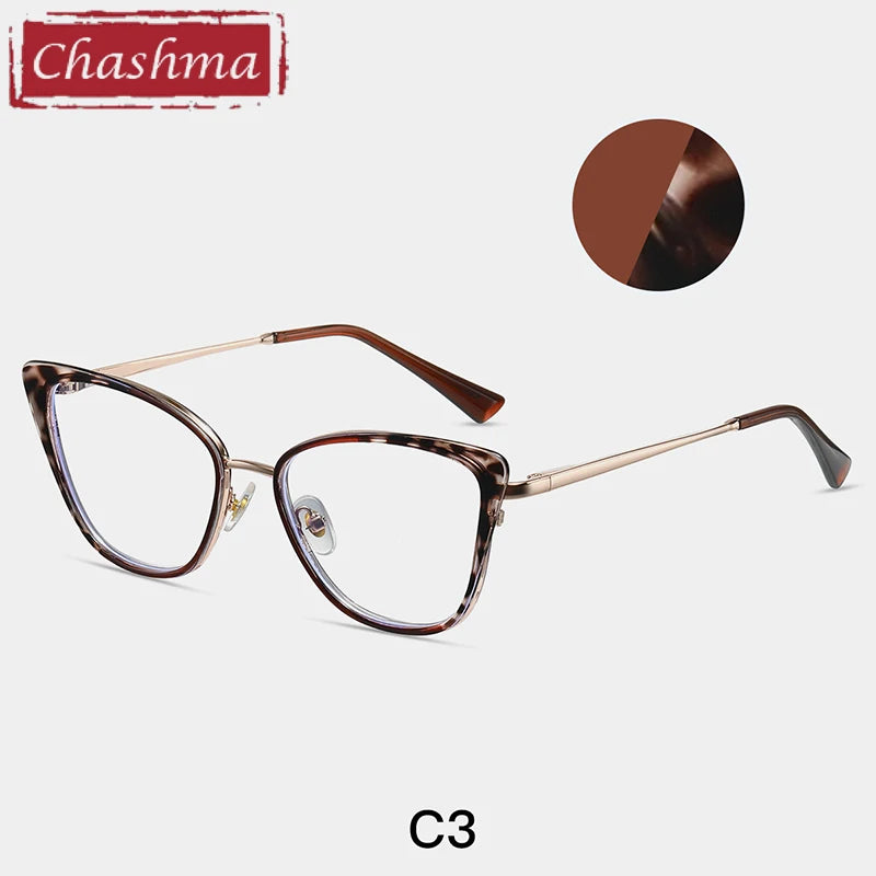 Chashma Women's Full Rim Cat Eye Tr 90 Titanium Eyeglasses 87262 Full Rim Chashma Brown-Leopard  