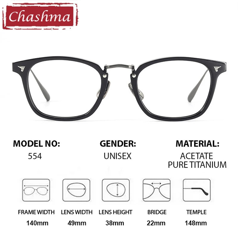 Chashma Ochki Unisex Full Rim Square Acetate Titanium Eyeglasses 881554