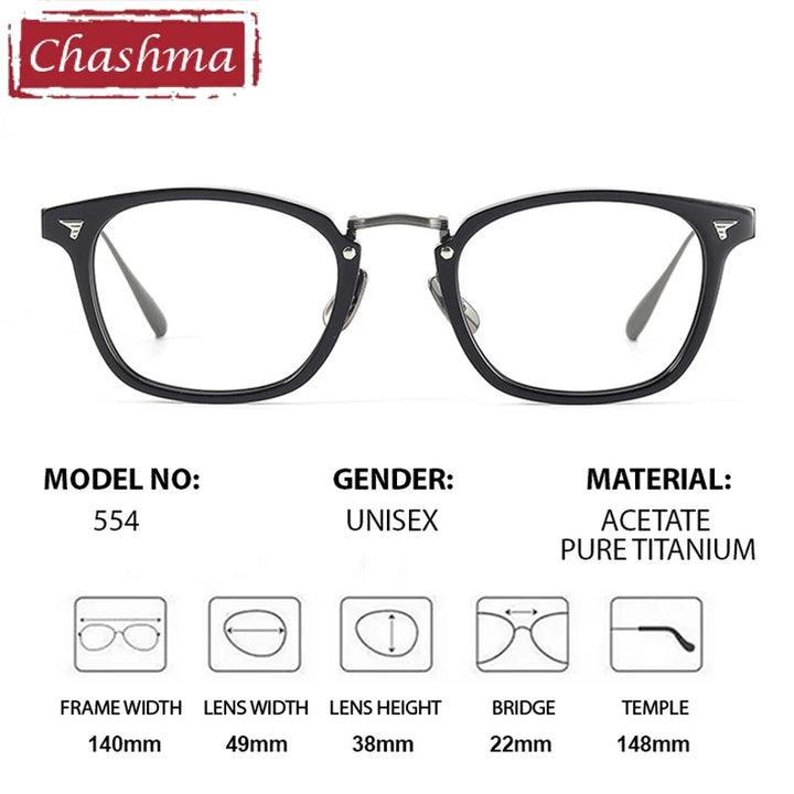 Chashma Ochki Unisex Full Rim Square Acetate Titanium Eyeglasses 881554
