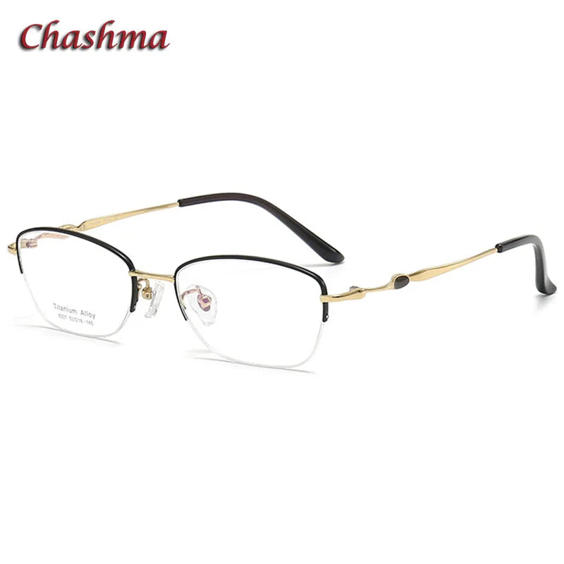 Chashma Ochki Women's Semi Rim Square Titanium Eyeglasses 8237 Semi Rim Chashma Ochki Black-Gold-C21  