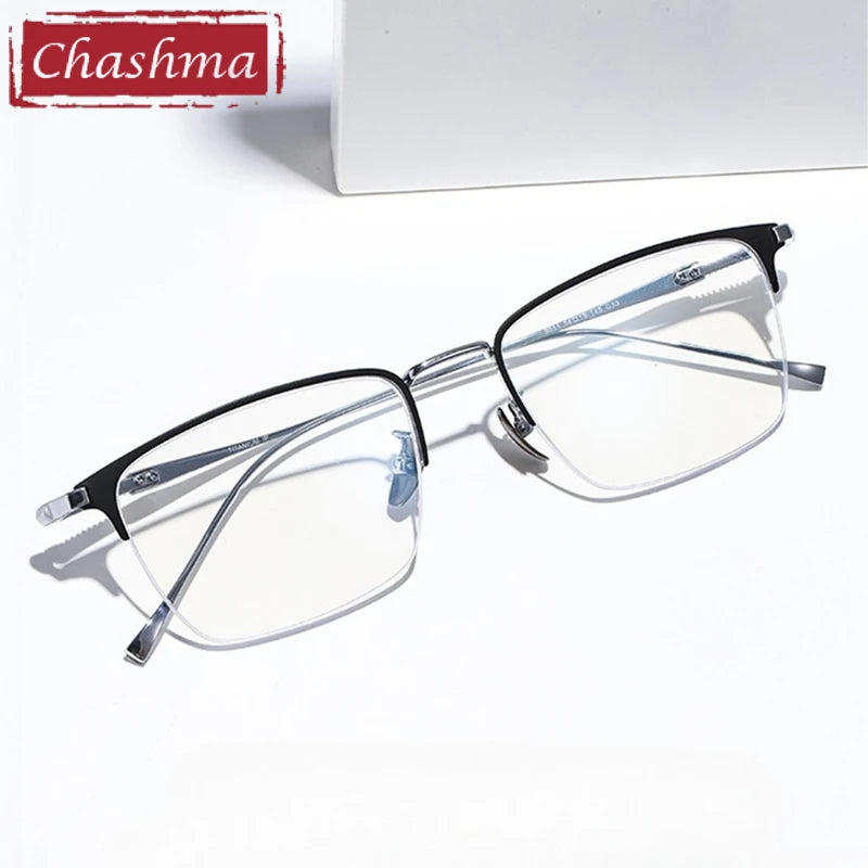 Chashma Ochki Men's Semi Rim Big Square Titanium Eyeglasses 969011